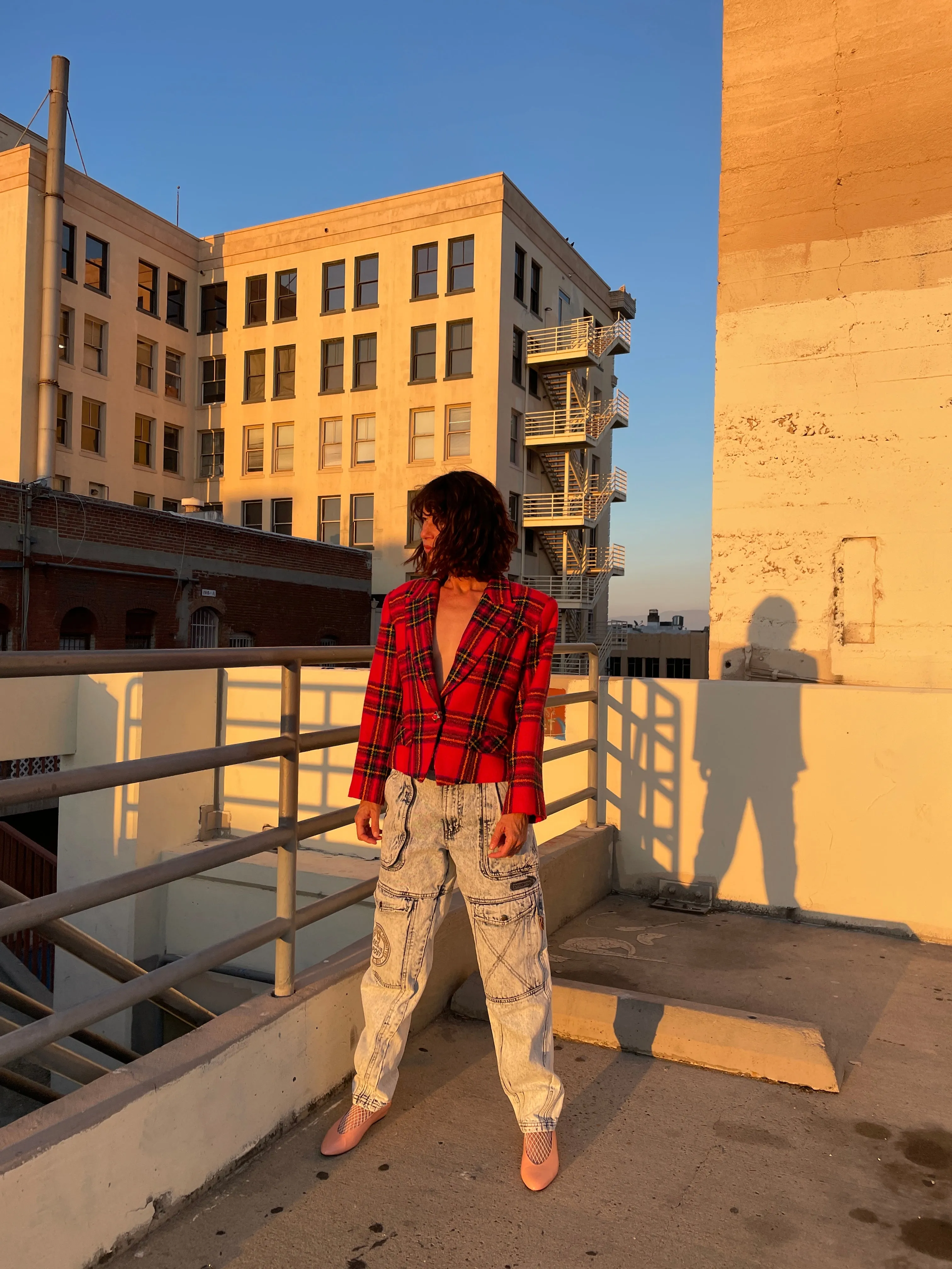 1980s Red Plaid Cropped Jacket