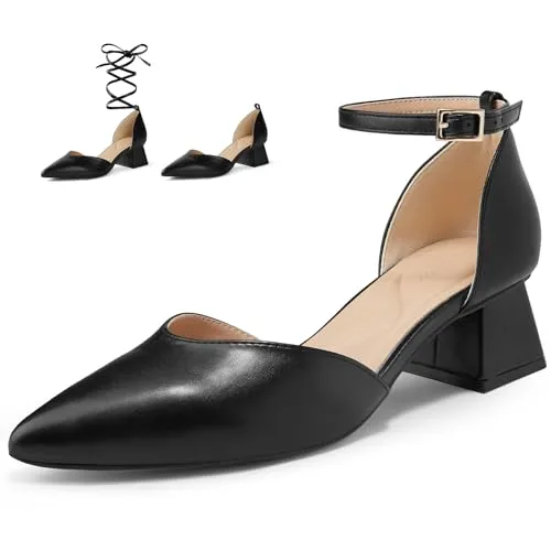 Arromic Women's Pumps Pointed Toe Chunky Closed Toe Block Low Heels Dress Shoes Comfortable Casual Office Three-Way Wear Ankle Strap Pumps Shoes Pink