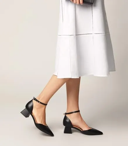 Arromic Women's Pumps Pointed Toe Chunky Closed Toe Block Low Heels Dress Shoes Comfortable Casual Office Three-Way Wear Ankle Strap Pumps Shoes Pink