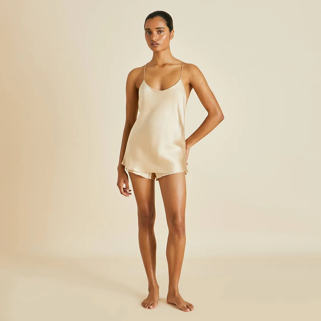 Bella Caramel Camisole Set in Silk Satin