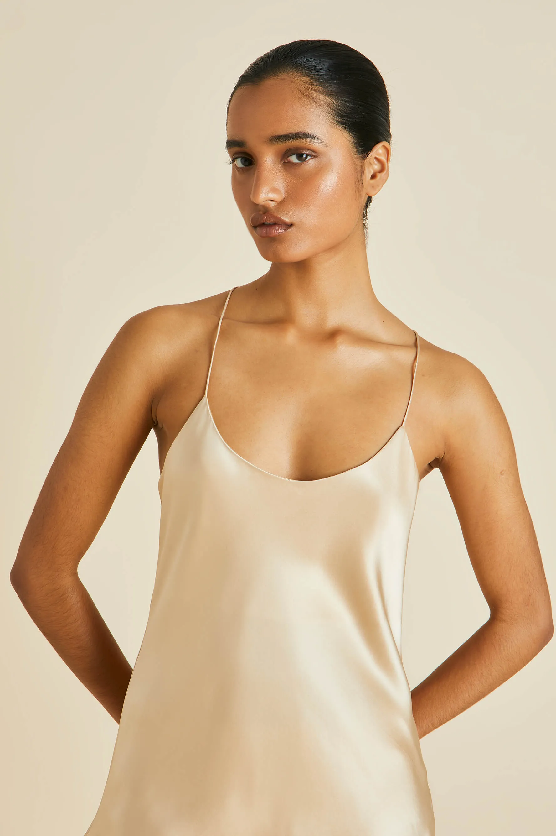 Bella Caramel Camisole Set in Silk Satin