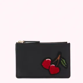 BLACK LEATHER CHERRY LOTTIE POUCH