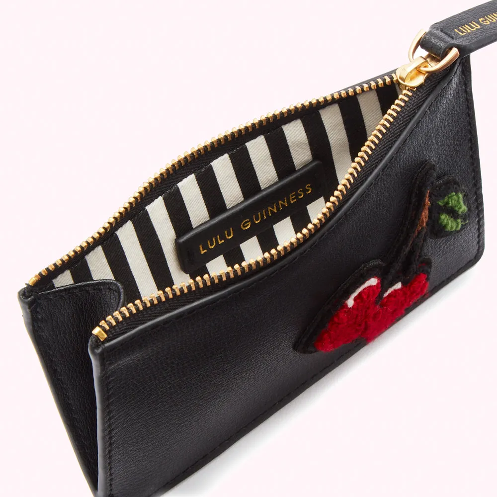 BLACK LEATHER CHERRY LOTTIE POUCH