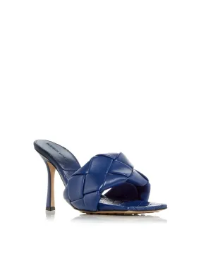 BOTTEGA VENETA Womens Blue Quilted Lido Square Toe Stiletto Slip On Leather Dress Heeled