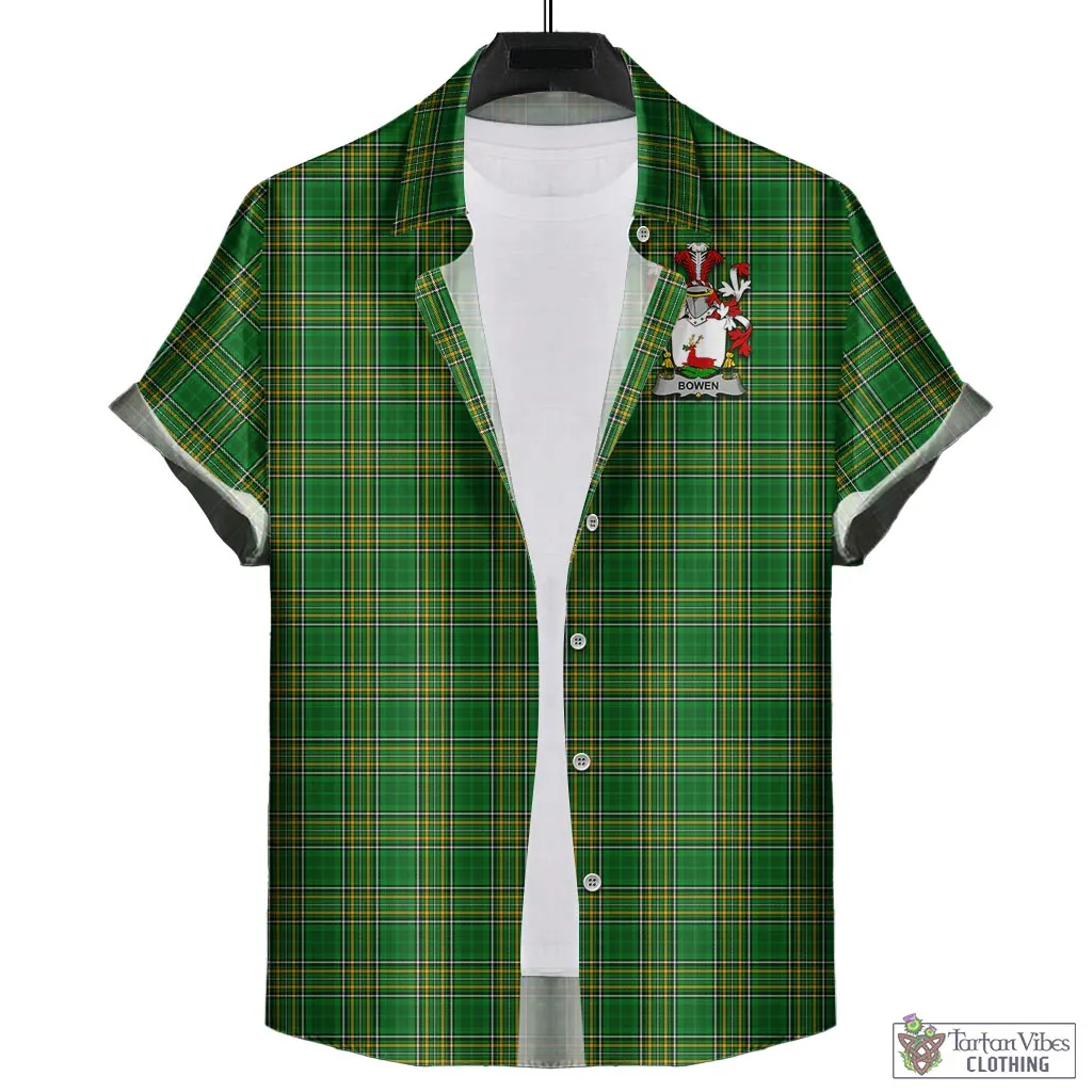 Bowen Irish Clan Tartan Short Sleeve Button Up with Coat of Arms