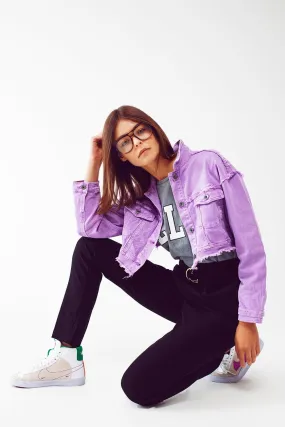 Cropped Denim Trucker Jacket In Purple