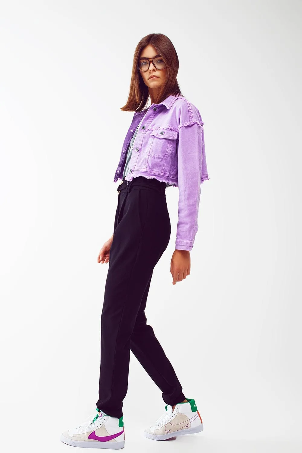 Cropped Denim Trucker Jacket In Purple
