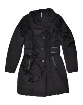 DESIGUAL Womens Overcoat EU 36 Small Black Floral