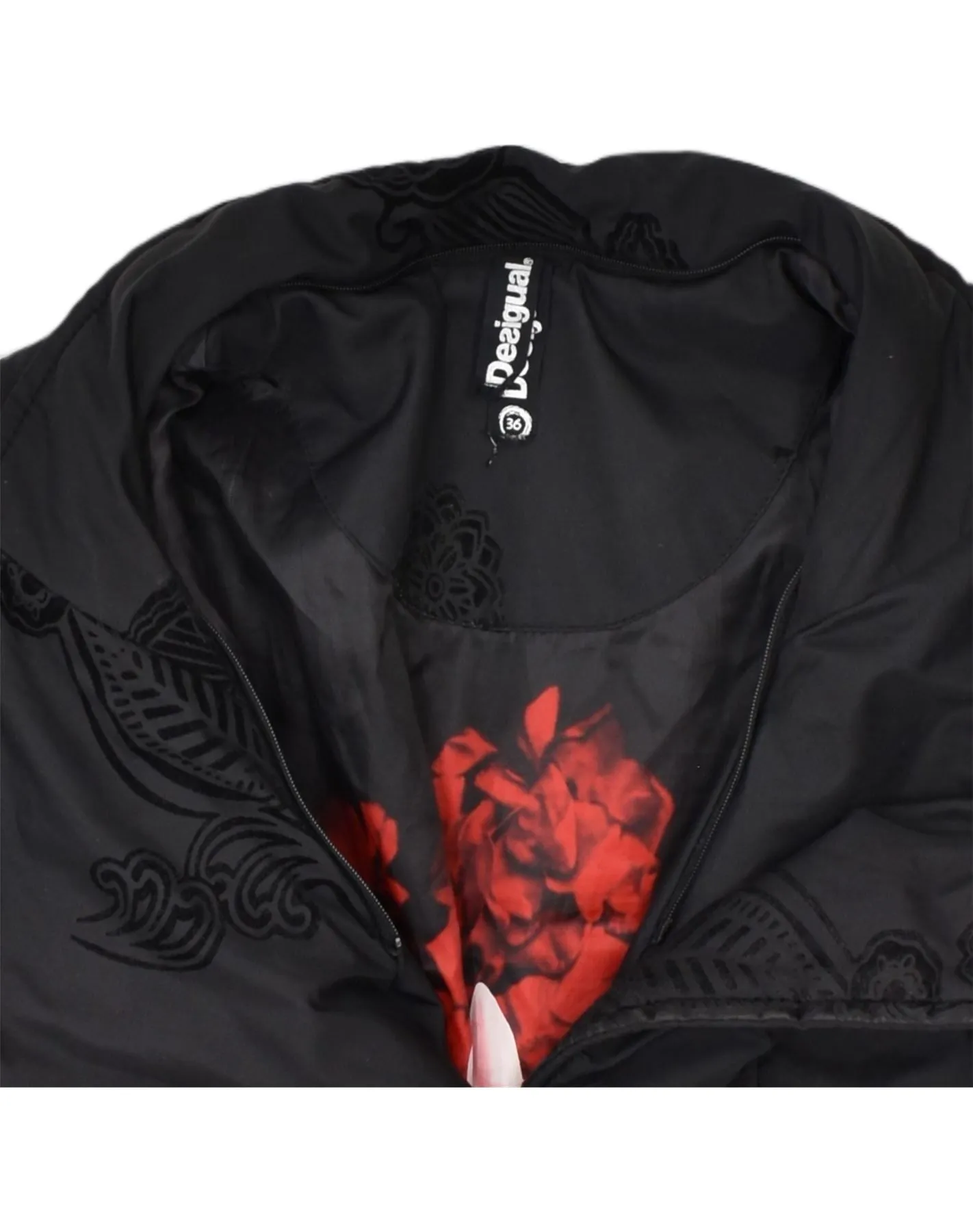 DESIGUAL Womens Overcoat EU 36 Small Black Floral