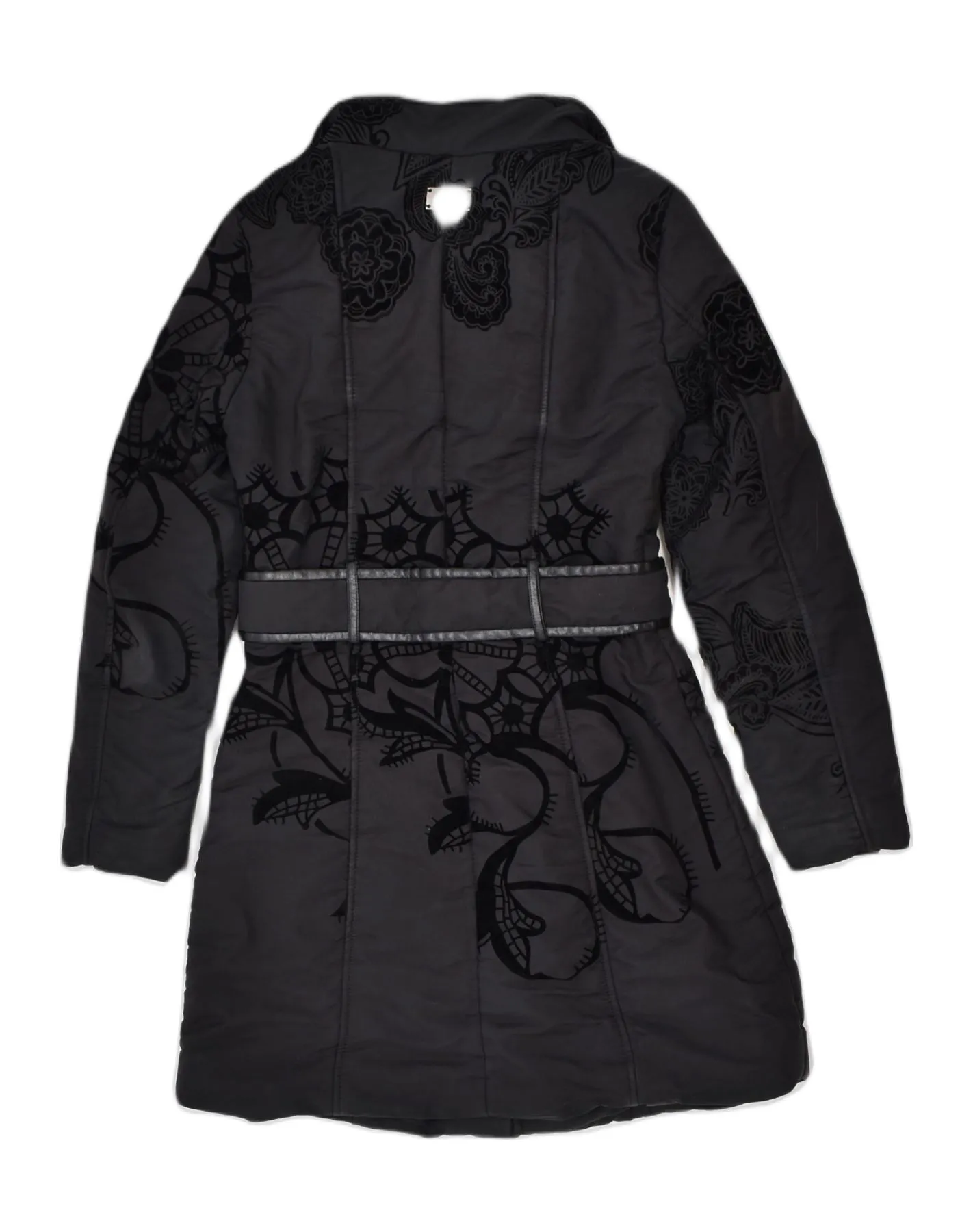 DESIGUAL Womens Overcoat EU 36 Small Black Floral