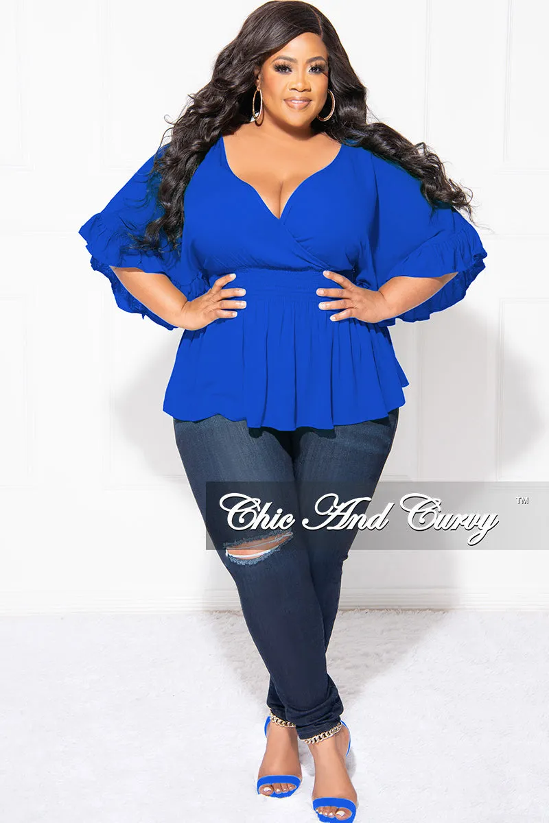Final Sale Plus Size Ruffle Peplum Top in Blue