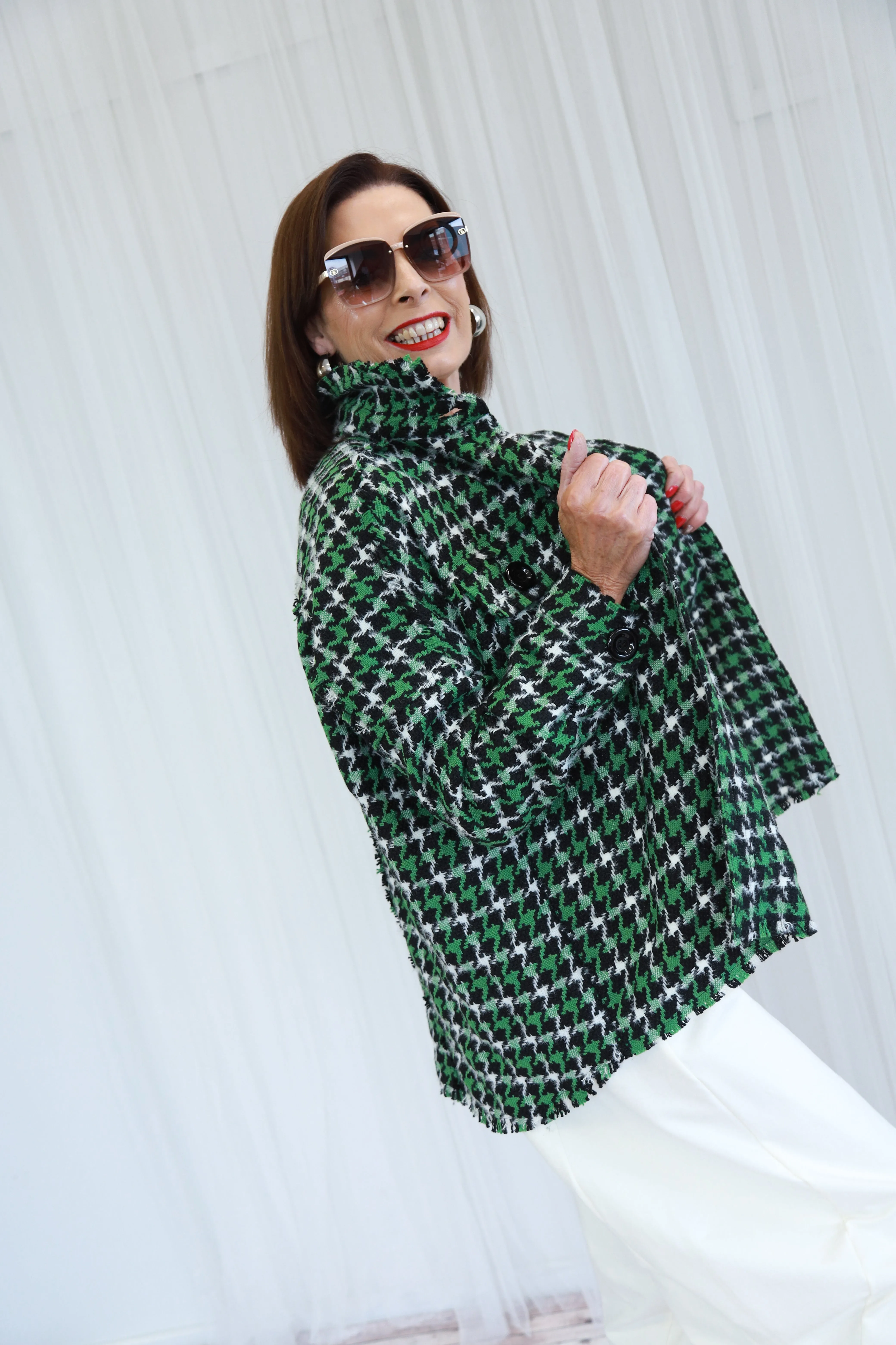 HELENA HOUNDSTOOTH JACKET - GREEN