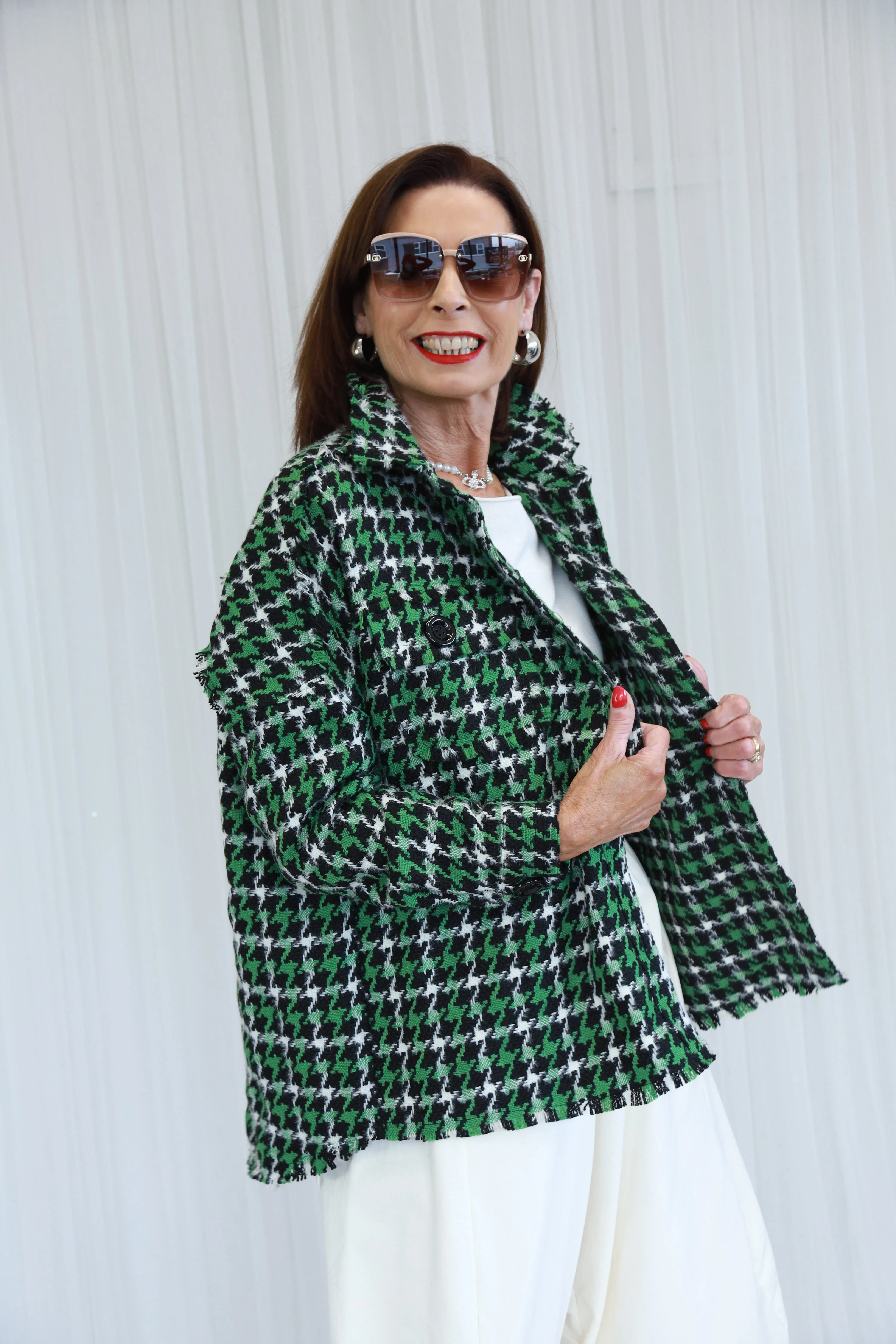 HELENA HOUNDSTOOTH JACKET - GREEN