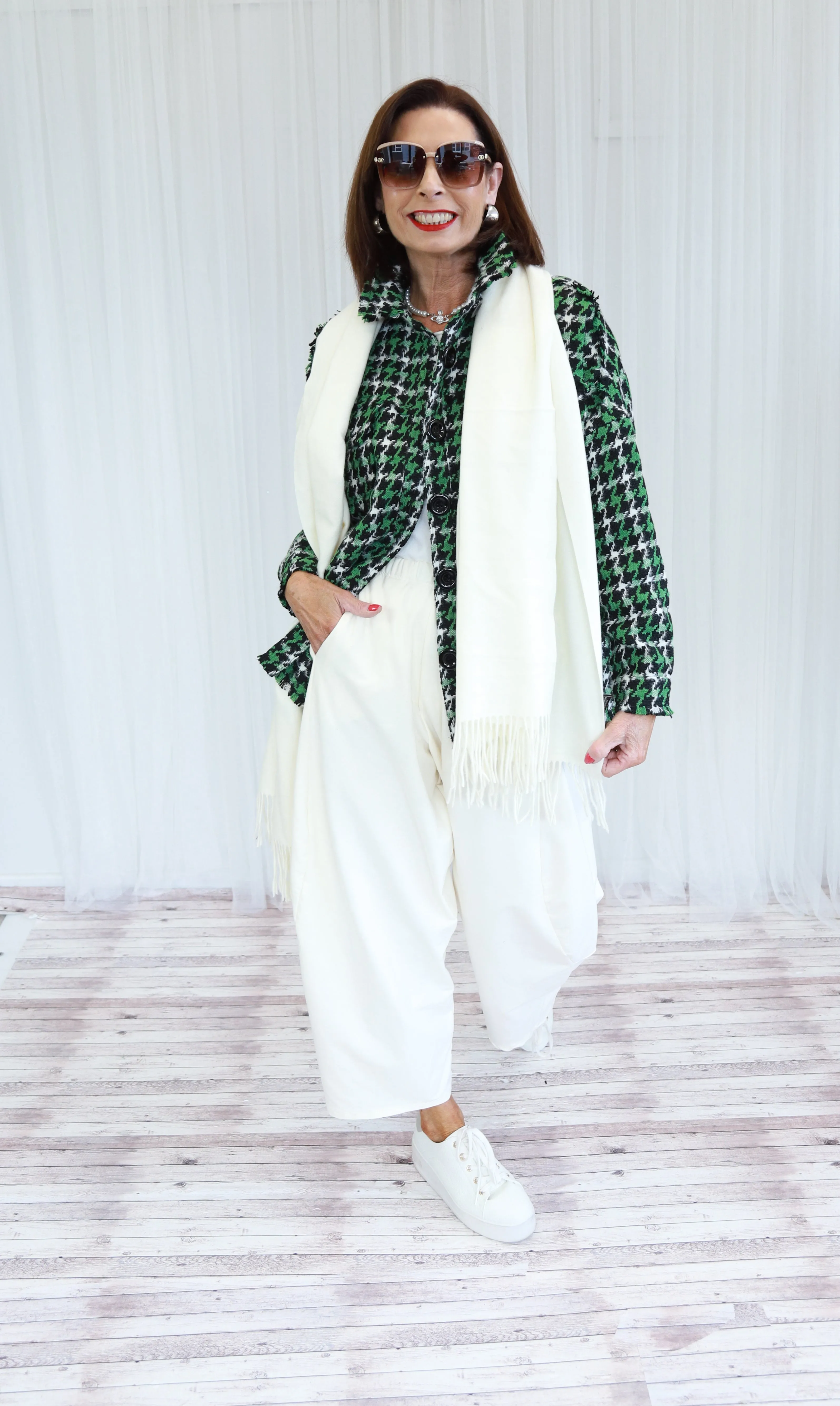 HELENA HOUNDSTOOTH JACKET - GREEN