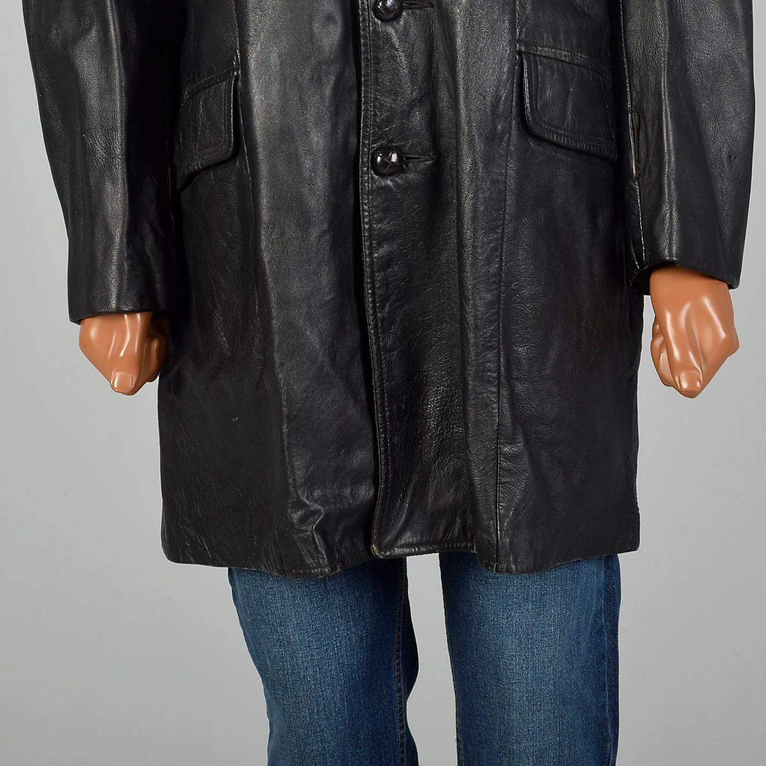 Large 1950s Black Leather Jacket