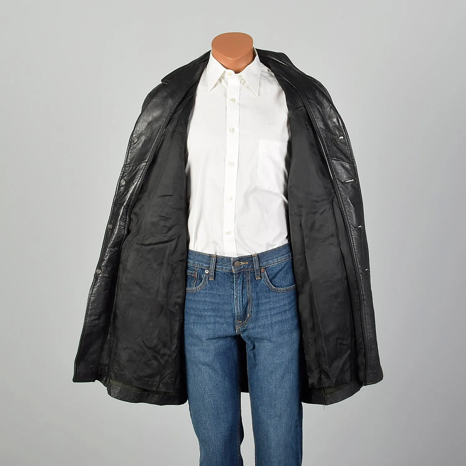 Large 1950s Black Leather Jacket