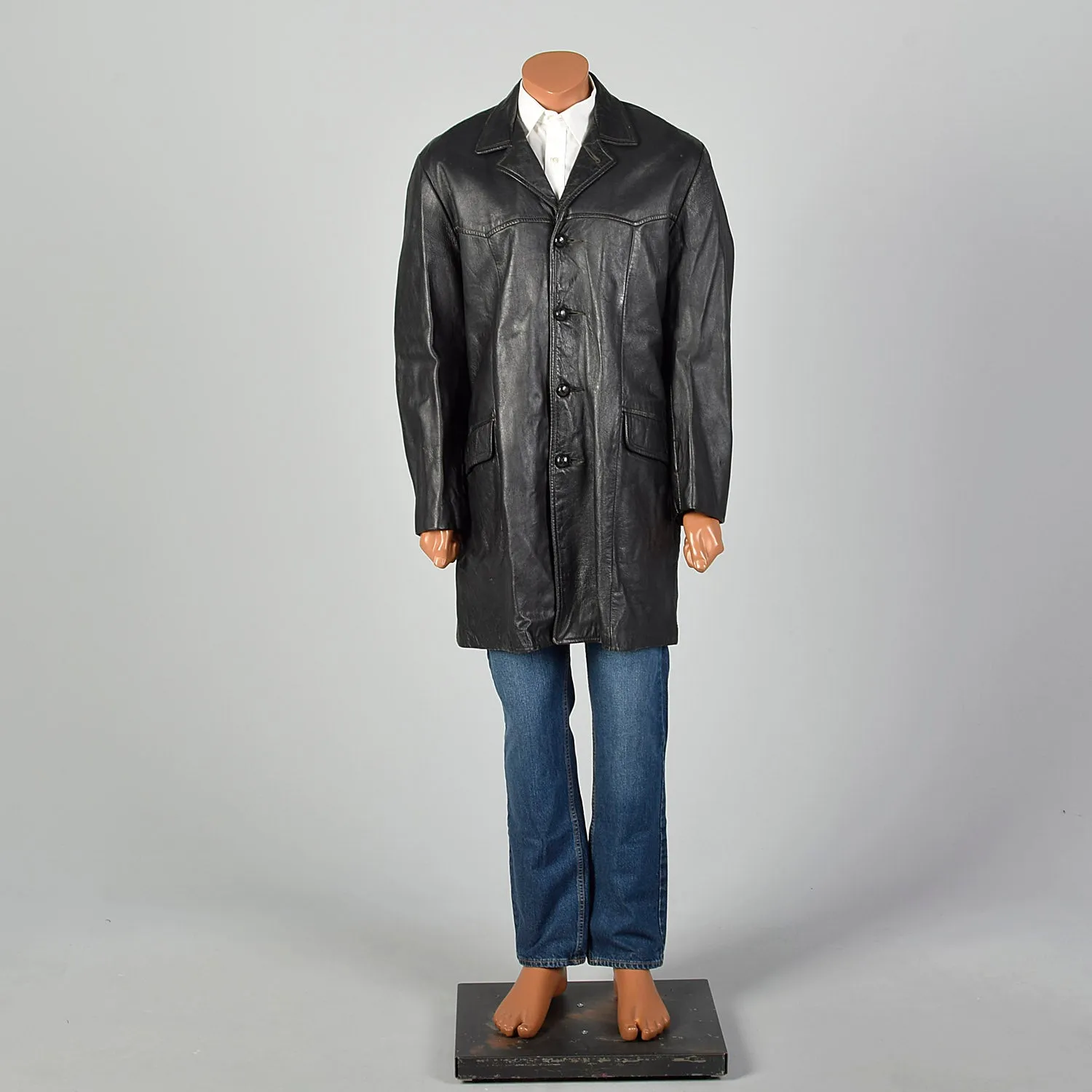 Large 1950s Black Leather Jacket
