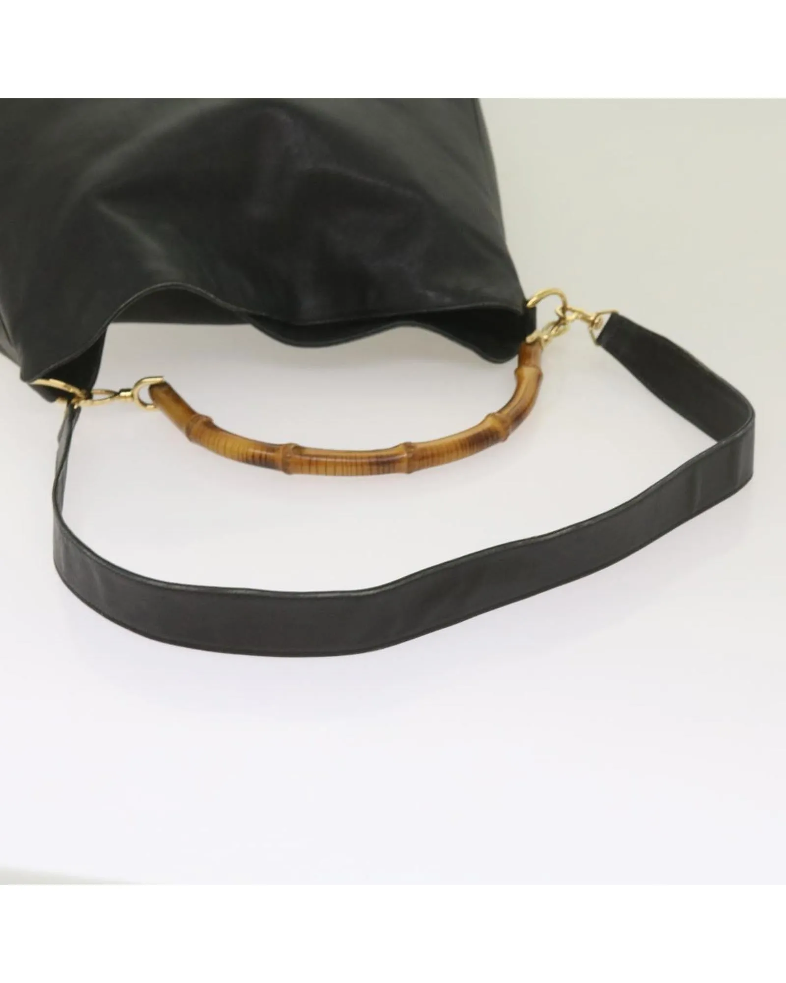 Leather Bamboo Shoulder Bag 2way in Black