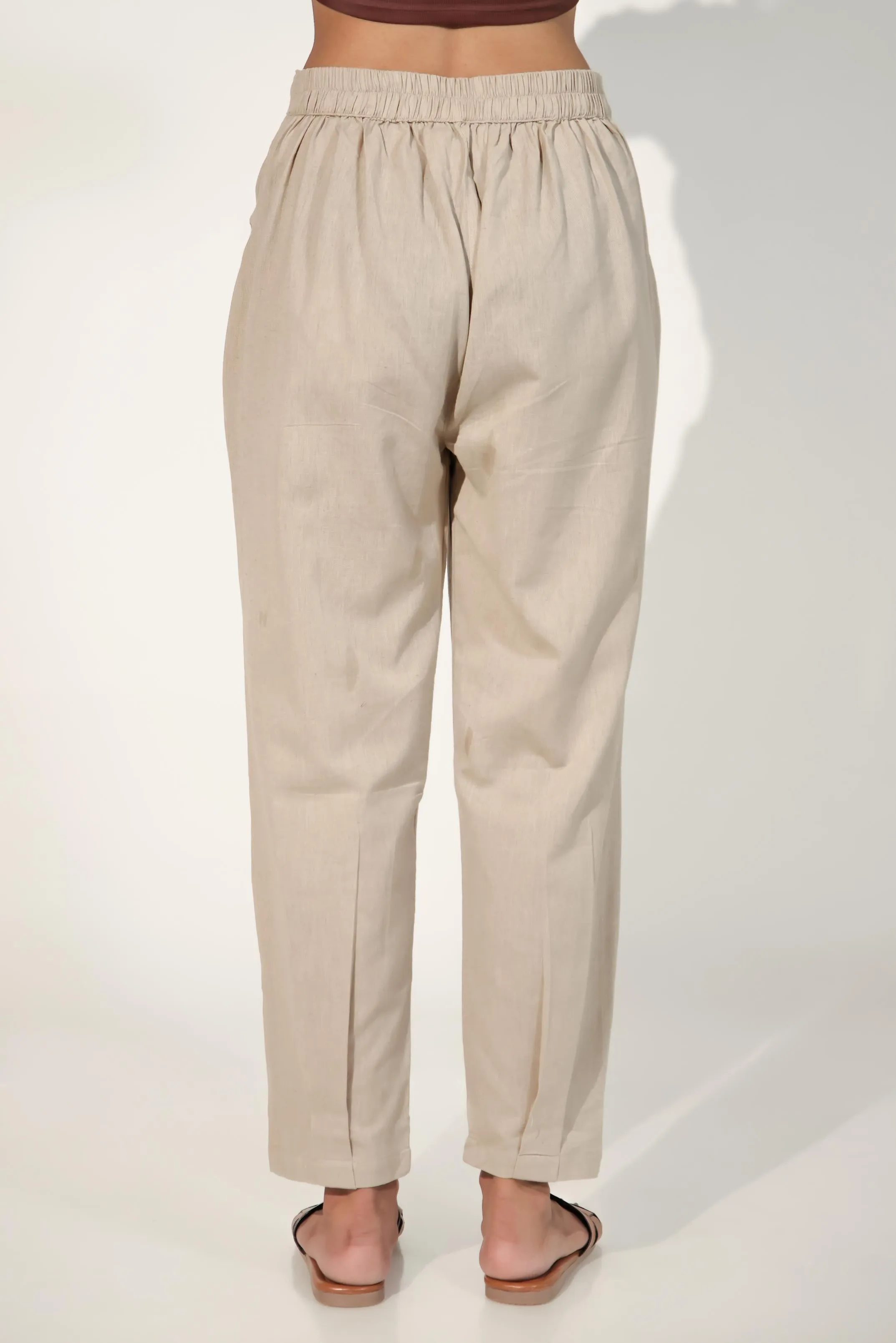 Light Brown Women's Pleated-Narrow Trousers