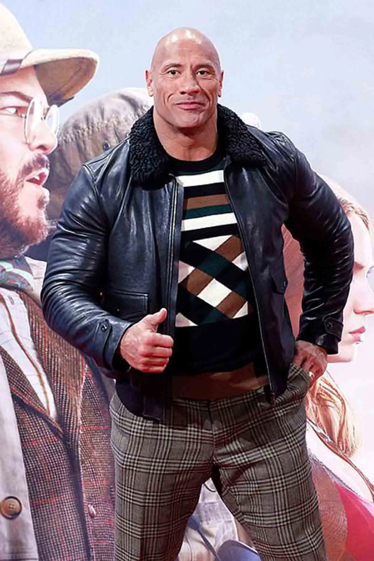 Men's Designer Leather Jacket with Faux Shearling Collar Worn by Dwayne Johnson | Dwayne Johnson Leather Jacket with Faux Shearling Collar