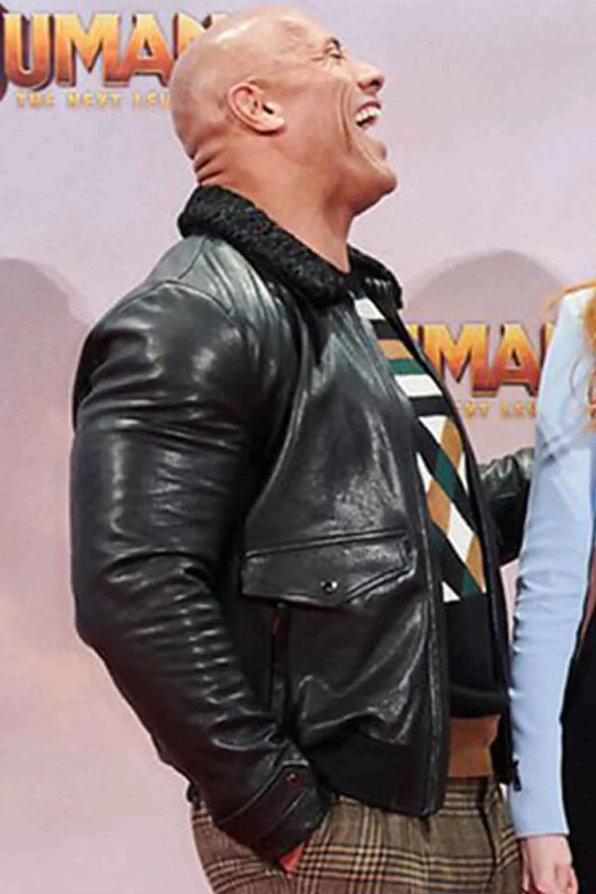 Men's Designer Leather Jacket with Faux Shearling Collar Worn by Dwayne Johnson | Dwayne Johnson Leather Jacket with Faux Shearling Collar