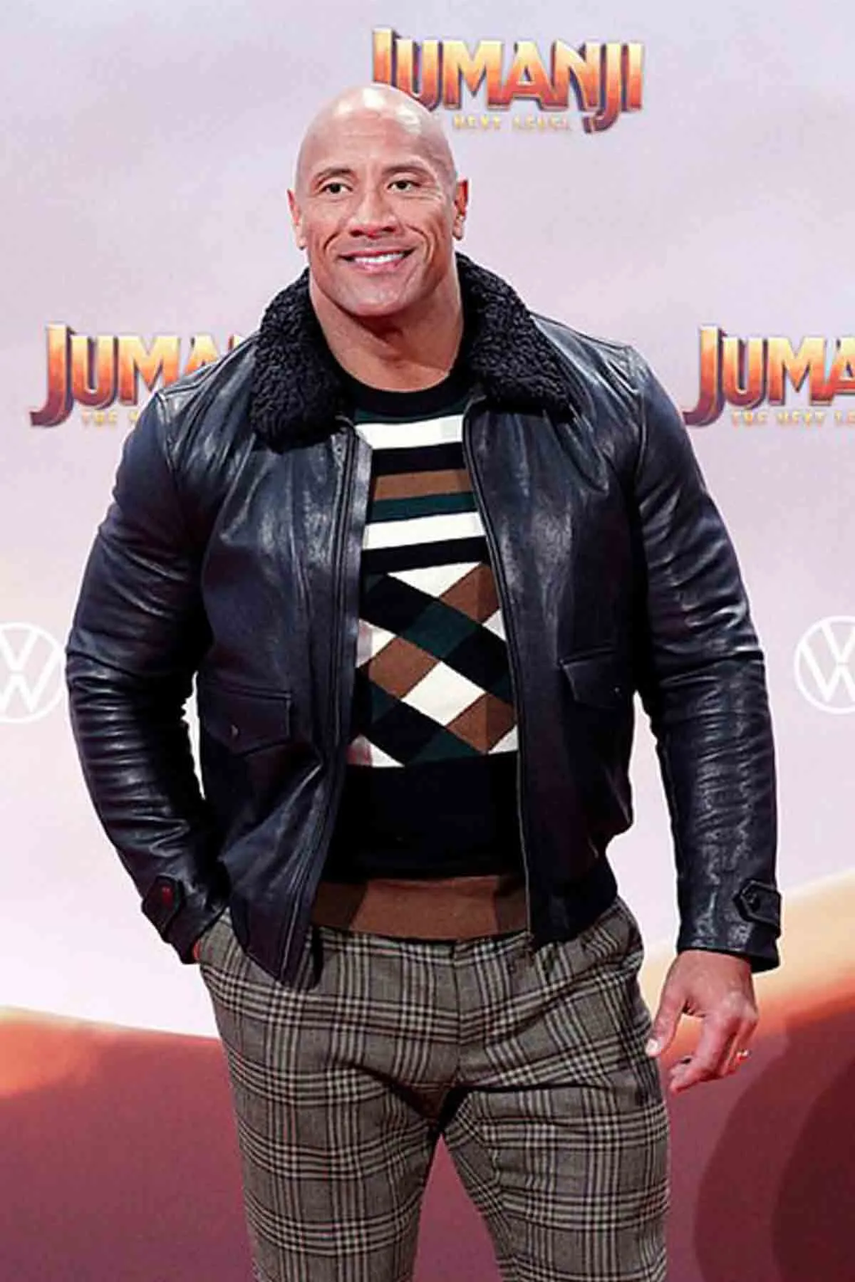 Men's Designer Leather Jacket with Faux Shearling Collar Worn by Dwayne Johnson | Dwayne Johnson Leather Jacket with Faux Shearling Collar