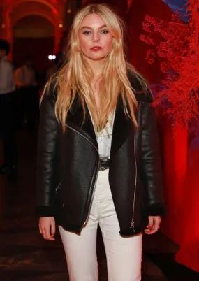 Nell Hudson at the Guardians of the Galaxy Shearling Leather Coat by TJS
