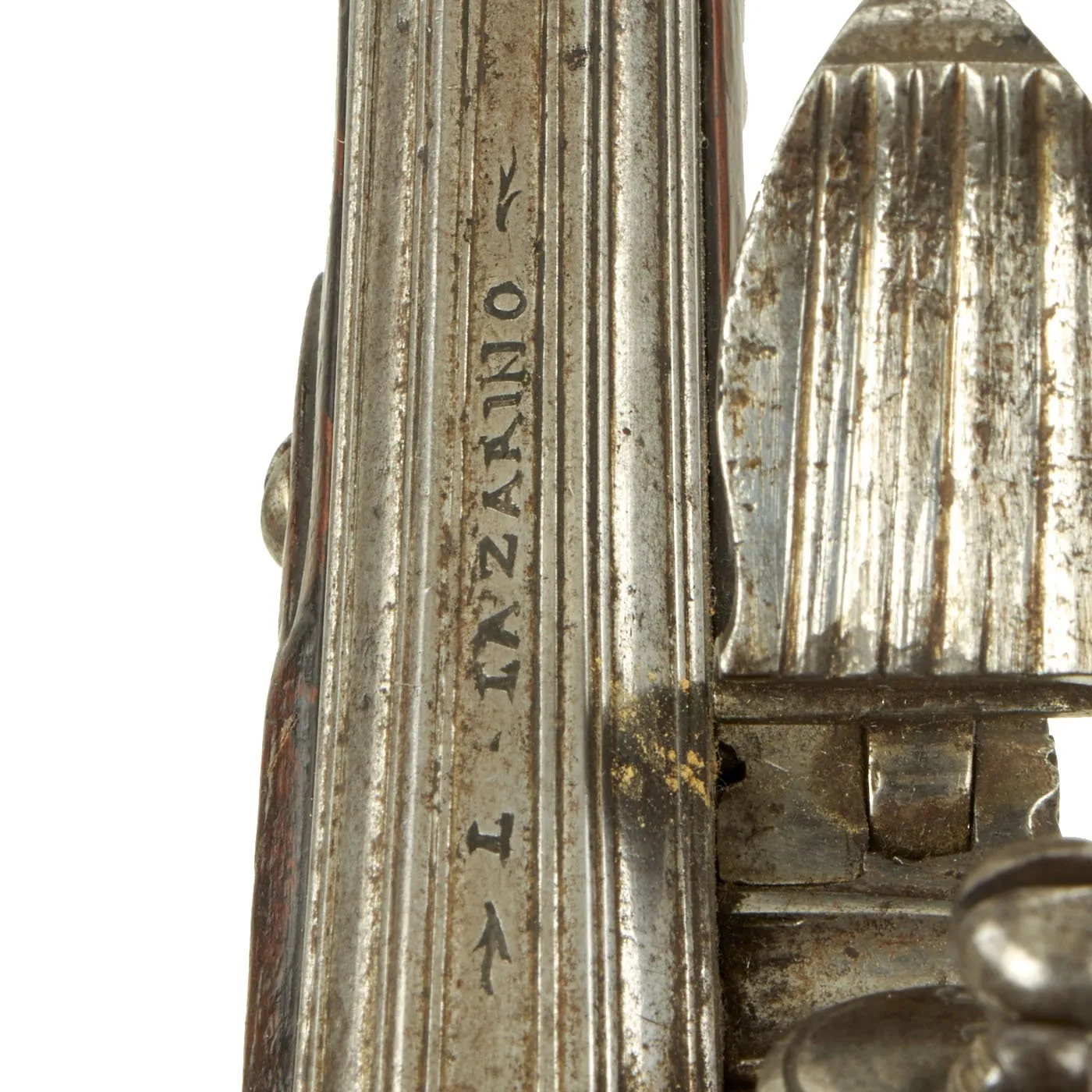 Original Late 18th Century Italian Flintlock Overcoat Pistol by L. Lazarino with Lock by G. Banchi c. 1790 - 1800