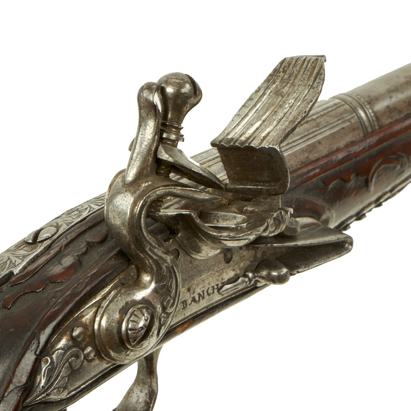 Original Late 18th Century Italian Flintlock Overcoat Pistol by L. Lazarino with Lock by G. Banchi c. 1790 - 1800