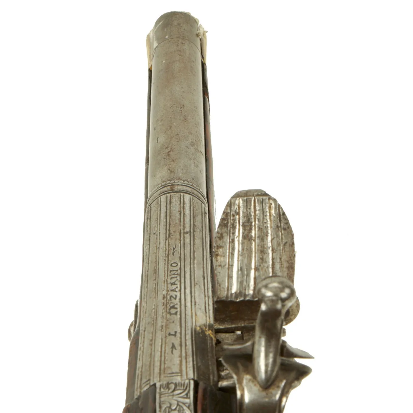 Original Late 18th Century Italian Flintlock Overcoat Pistol by L. Lazarino with Lock by G. Banchi c. 1790 - 1800