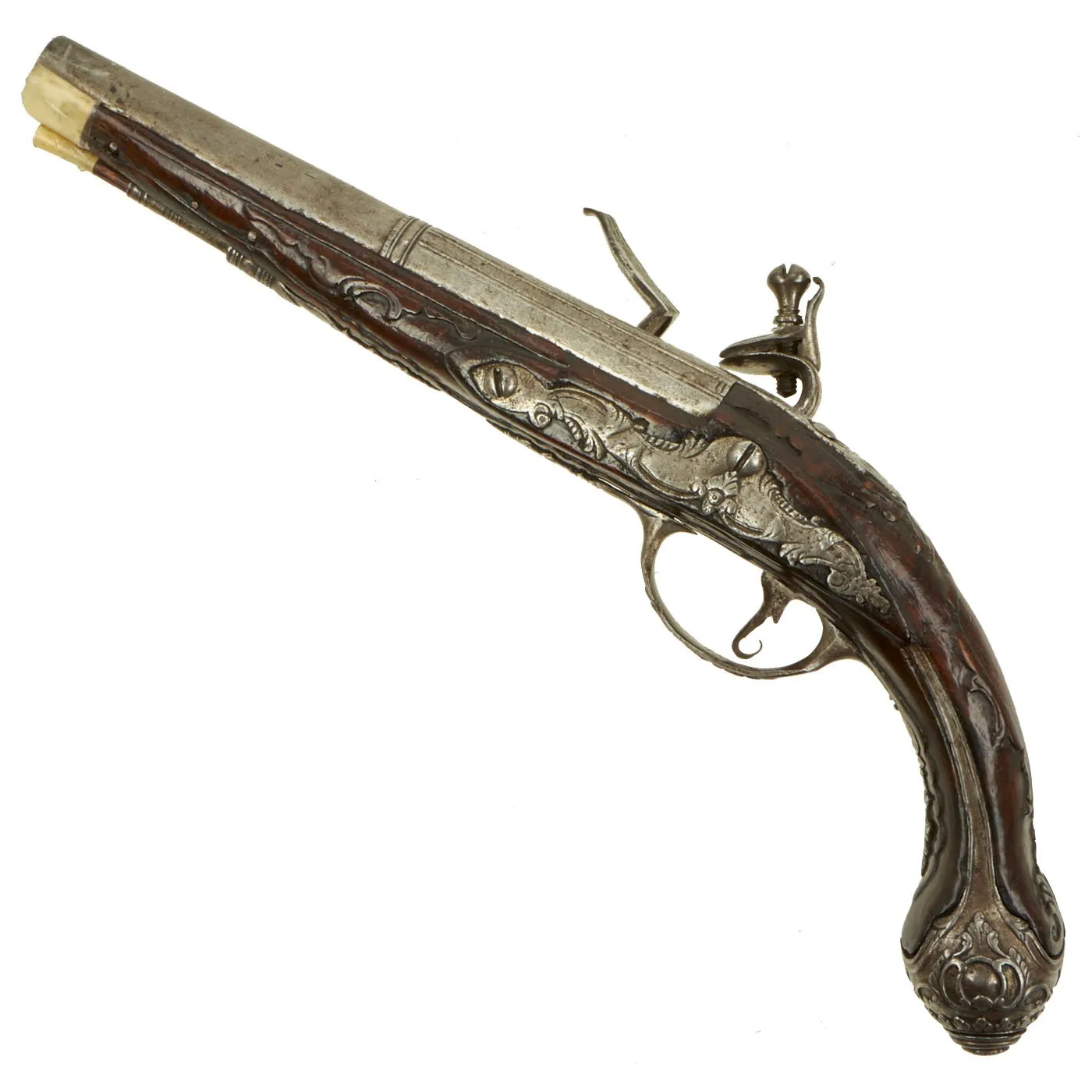 Original Late 18th Century Italian Flintlock Overcoat Pistol by L. Lazarino with Lock by G. Banchi c. 1790 - 1800