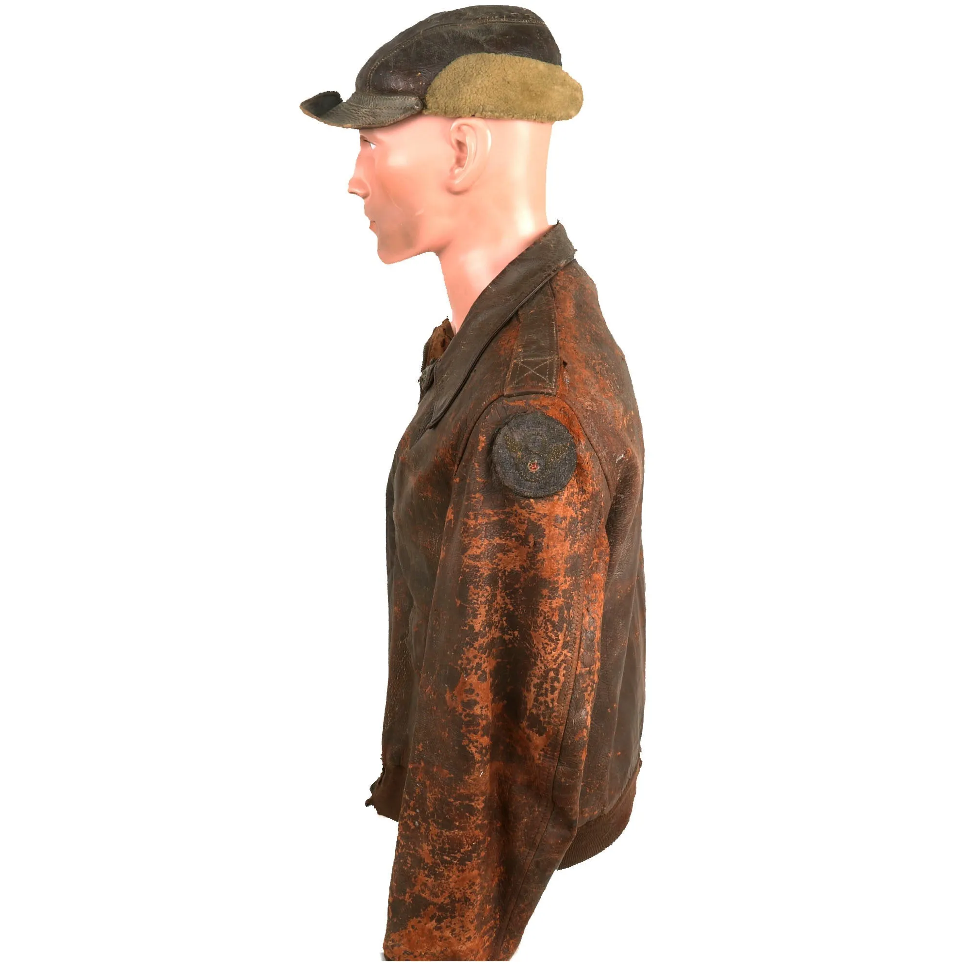 Original U.S. WWII B-17 My Devotion Painted A-2 Jacket and B-2 Hat Named to Waist Gunner Robert L. Allman - 8th Air Force, 388th Bombardment Group, 563rd Bomb Squadron