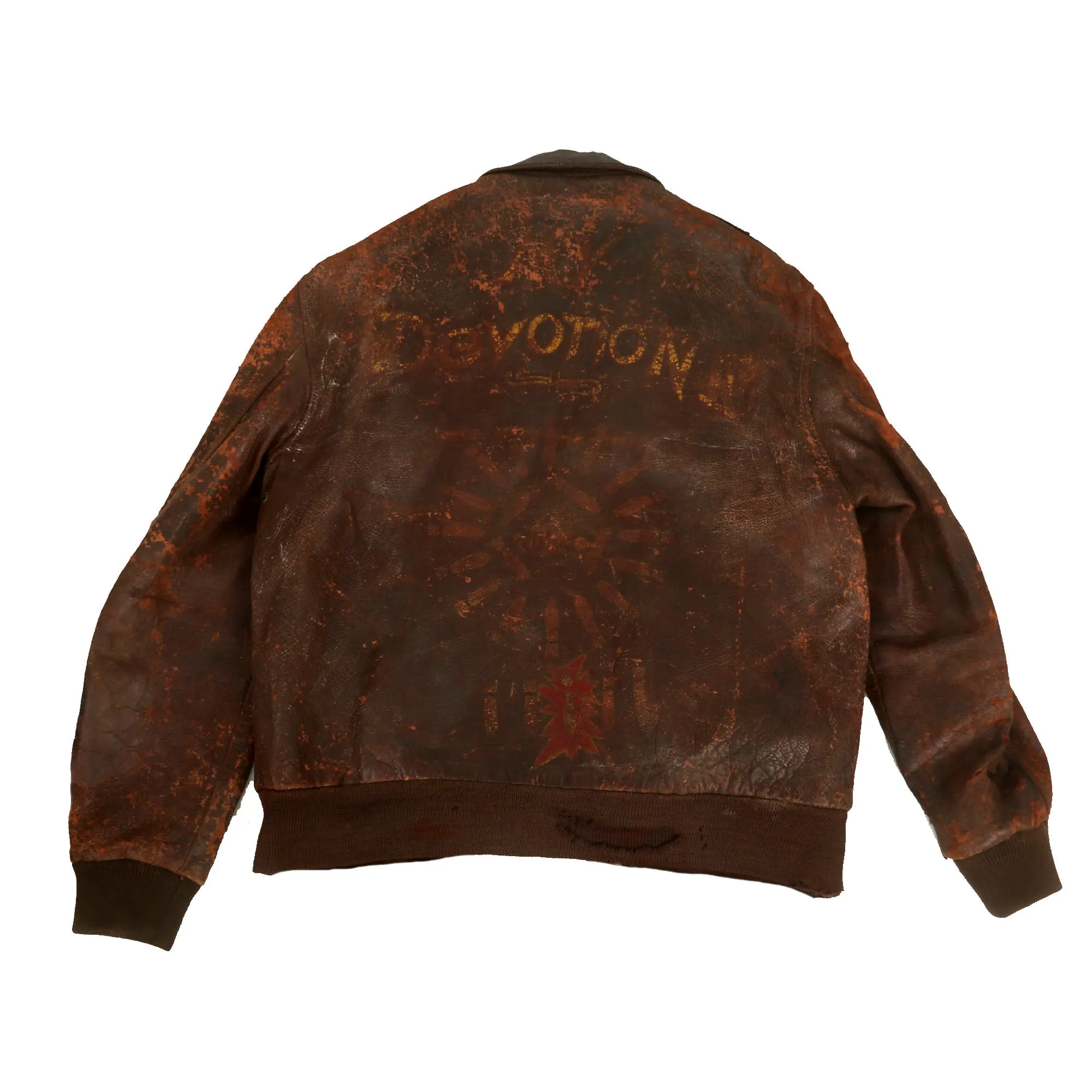 Original U.S. WWII B-17 My Devotion Painted A-2 Jacket and B-2 Hat Named to Waist Gunner Robert L. Allman - 8th Air Force, 388th Bombardment Group, 563rd Bomb Squadron
