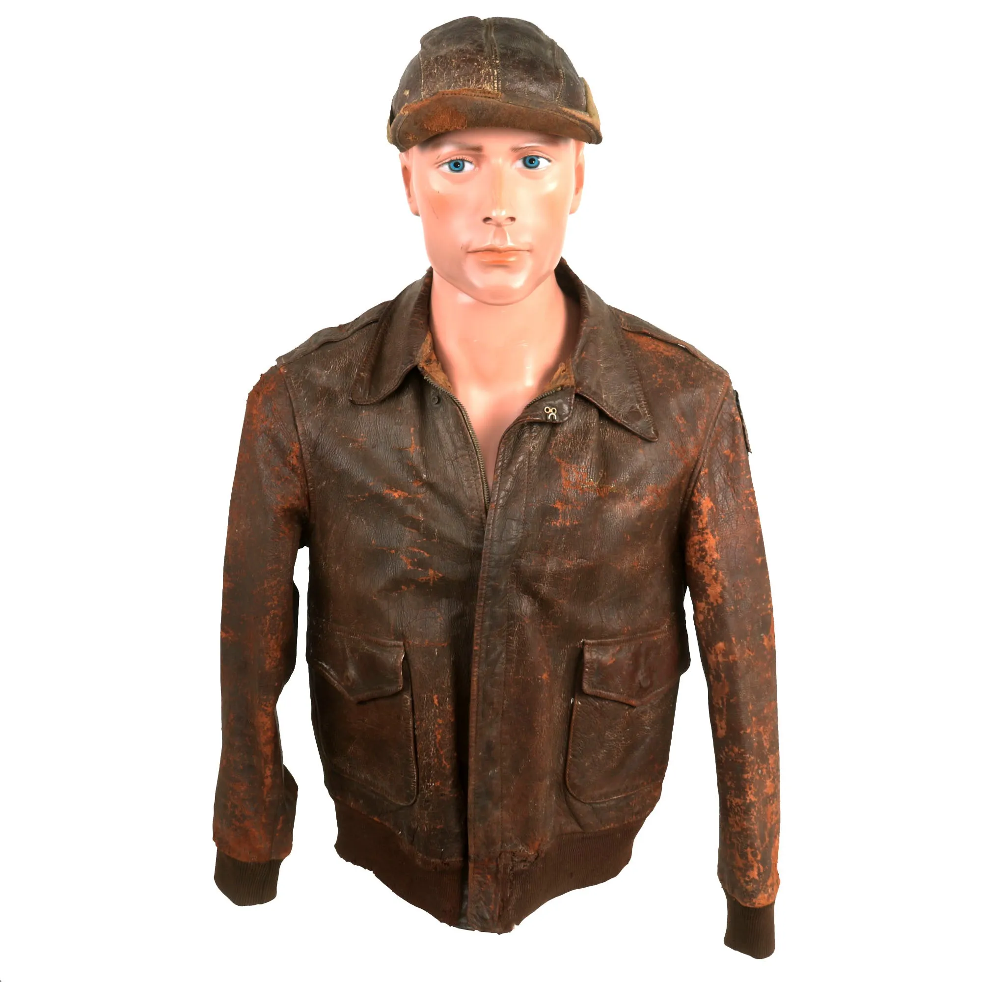 Original U.S. WWII B-17 My Devotion Painted A-2 Jacket and B-2 Hat Named to Waist Gunner Robert L. Allman - 8th Air Force, 388th Bombardment Group, 563rd Bomb Squadron