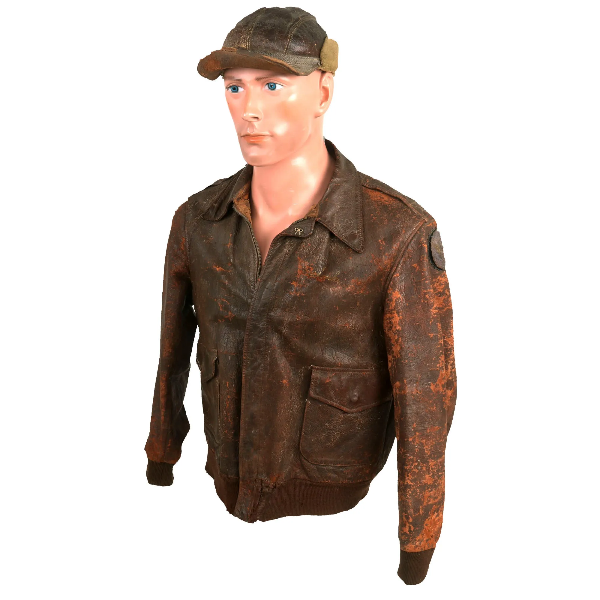 Original U.S. WWII B-17 My Devotion Painted A-2 Jacket and B-2 Hat Named to Waist Gunner Robert L. Allman - 8th Air Force, 388th Bombardment Group, 563rd Bomb Squadron