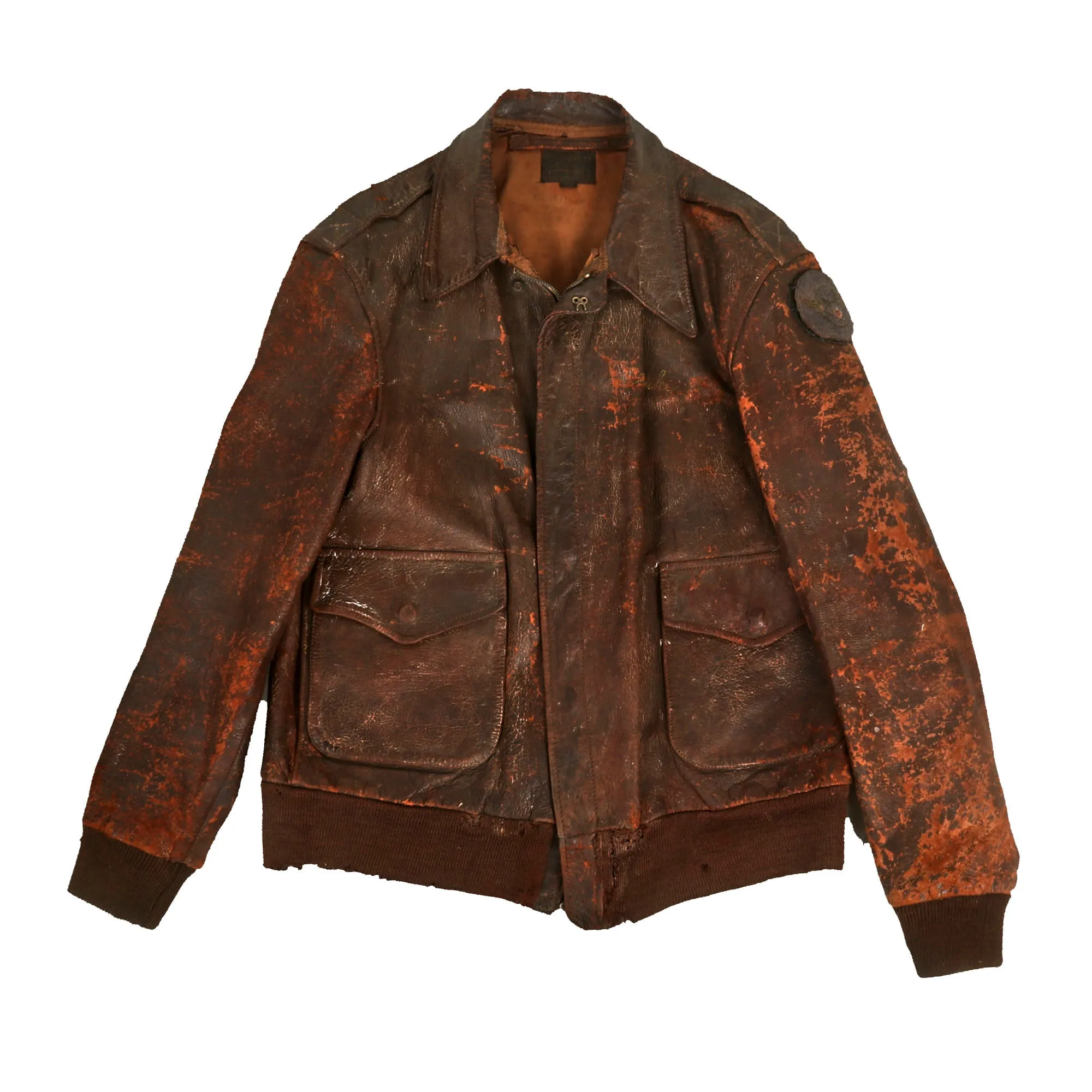Original U.S. WWII B-17 My Devotion Painted A-2 Jacket and B-2 Hat Named to Waist Gunner Robert L. Allman - 8th Air Force, 388th Bombardment Group, 563rd Bomb Squadron