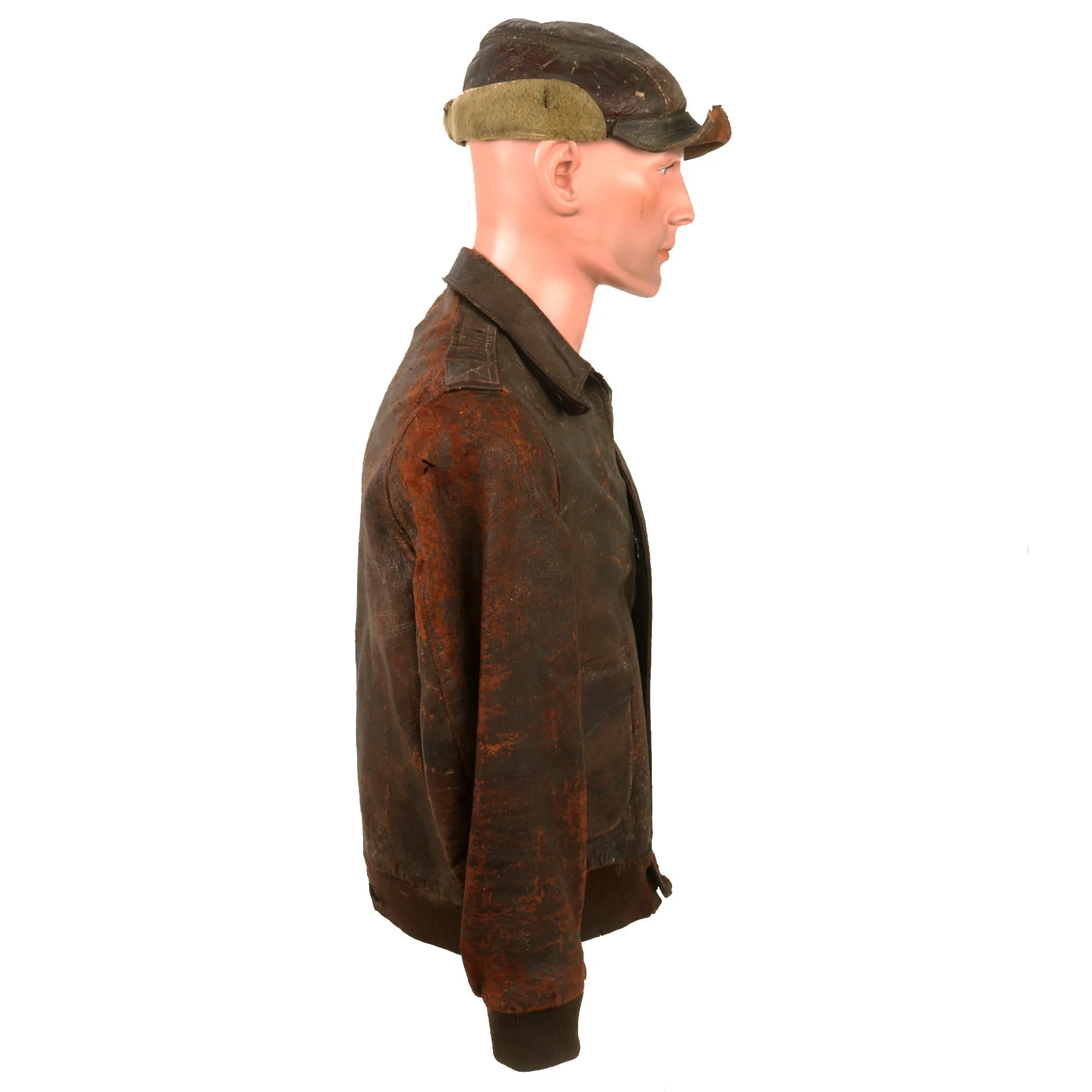 Original U.S. WWII B-17 My Devotion Painted A-2 Jacket and B-2 Hat Named to Waist Gunner Robert L. Allman - 8th Air Force, 388th Bombardment Group, 563rd Bomb Squadron