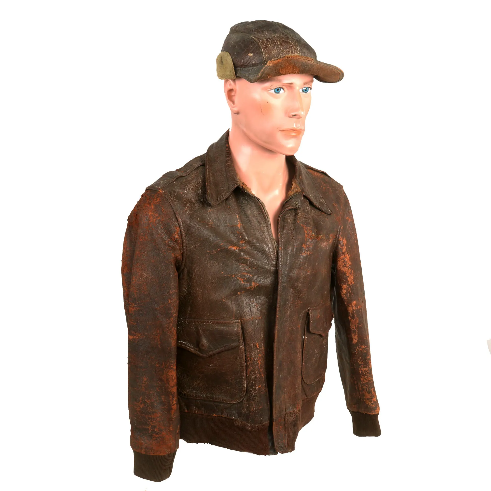 Original U.S. WWII B-17 My Devotion Painted A-2 Jacket and B-2 Hat Named to Waist Gunner Robert L. Allman - 8th Air Force, 388th Bombardment Group, 563rd Bomb Squadron