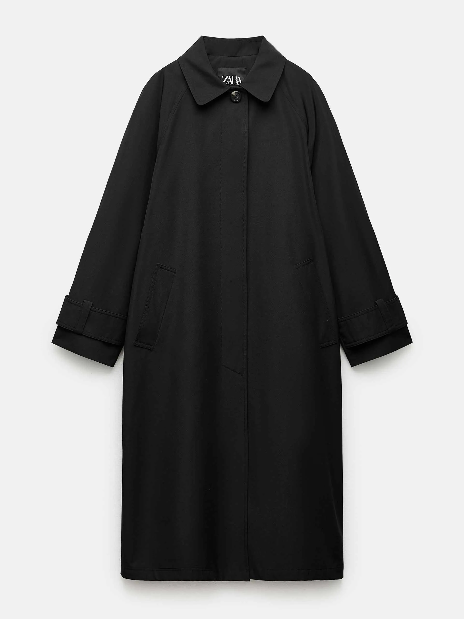 Oversize water-repellent black trench coat