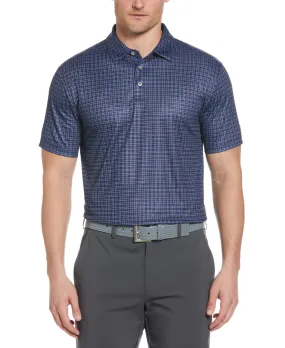 PGA TOUR Mens Grid Print Short Sleeve Polo Shirt Peacoat Blue Small
