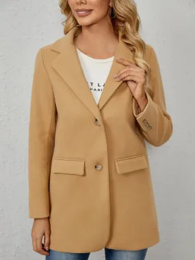 Plain Button Front Long Sleeve Lapel Short Women Overcoat