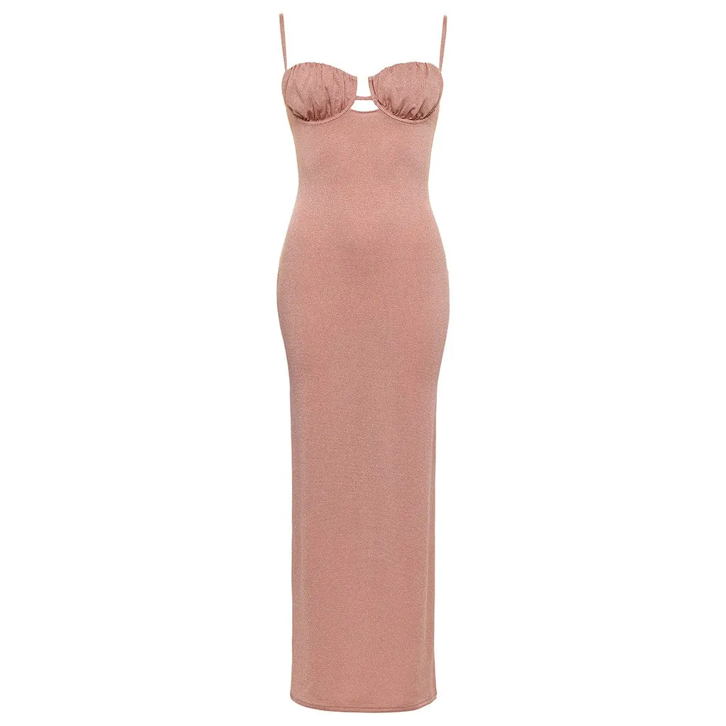 Prima Pink Sparkle Petal Long Slip Dress