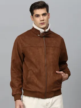 Real Brown Suede Faux Shearling Padded Style Jacket for Men by TJS