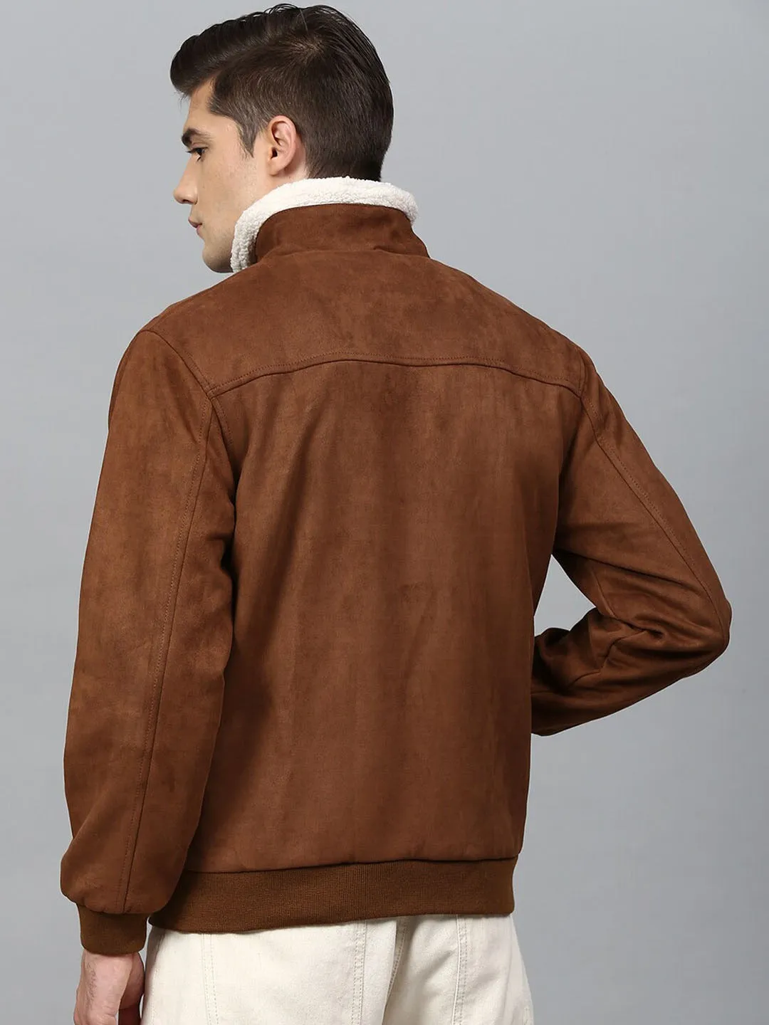 Real Brown Suede Faux Shearling Padded Style Jacket for Men by TJS