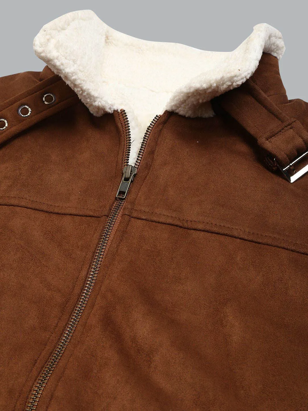 Real Brown Suede Faux Shearling Padded Style Jacket for Men by TJS