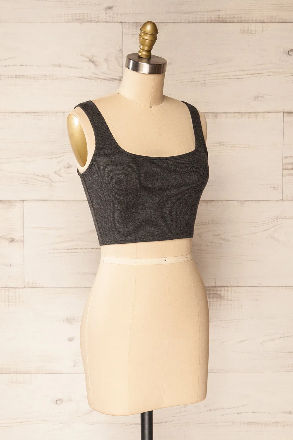 Seoul Charcoal | Cropped Ribbed Cami Top