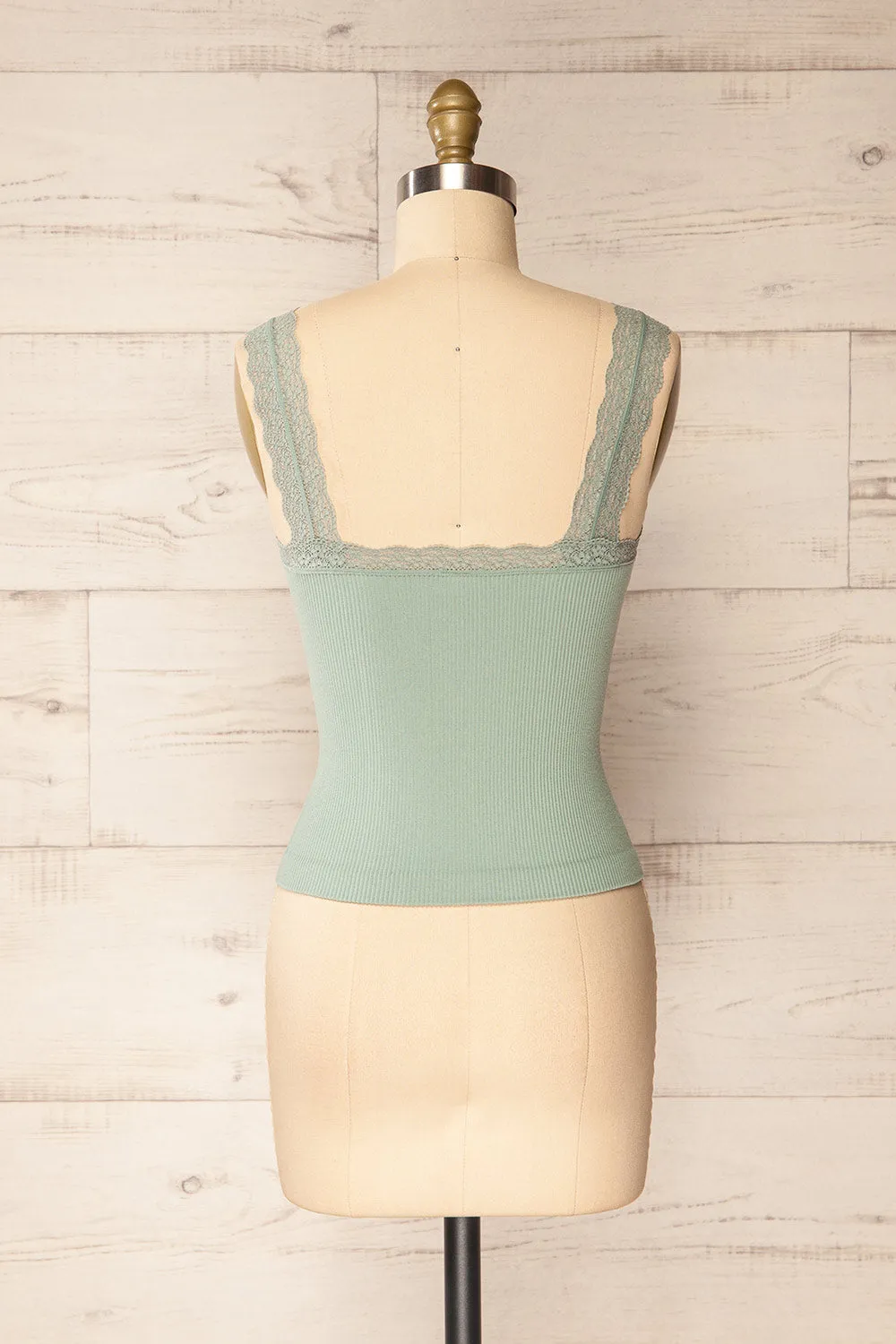 Somensac Sage | Ribbed Camisole w/ Lace Trim