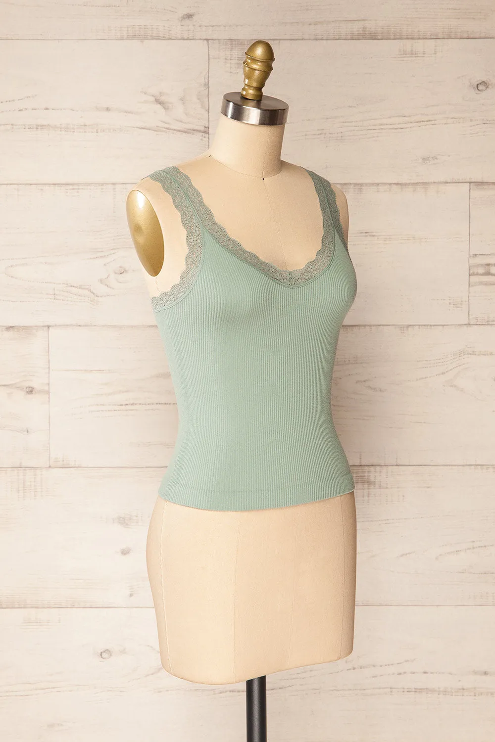 Somensac Sage | Ribbed Camisole w/ Lace Trim