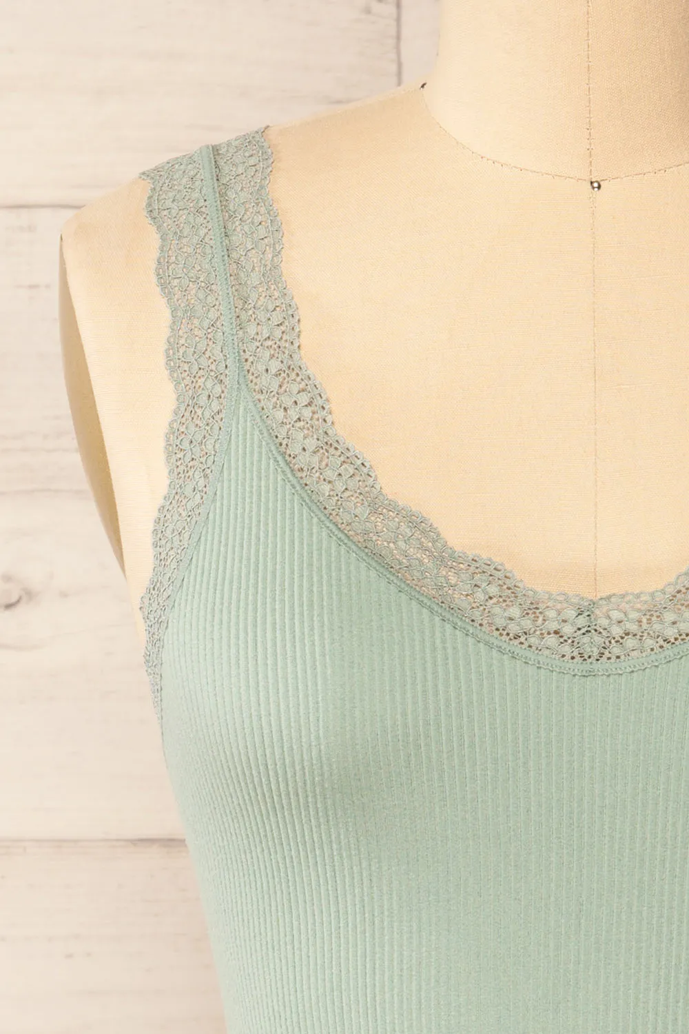 Somensac Sage | Ribbed Camisole w/ Lace Trim