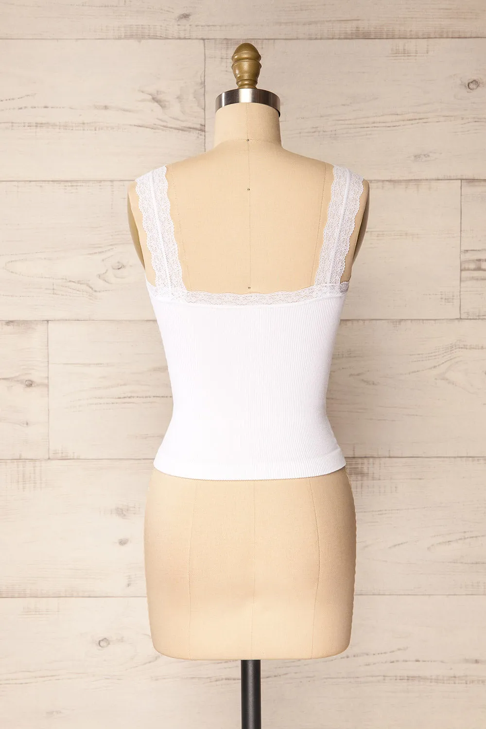 Somensac White | Ribbed Camisole w/ Lace Trim